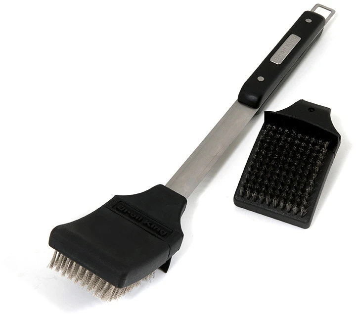 Broil King Grillbürste 47cm Edelstahlborsten Mit Spritzschutz + Ersatzkopf – Bild 2