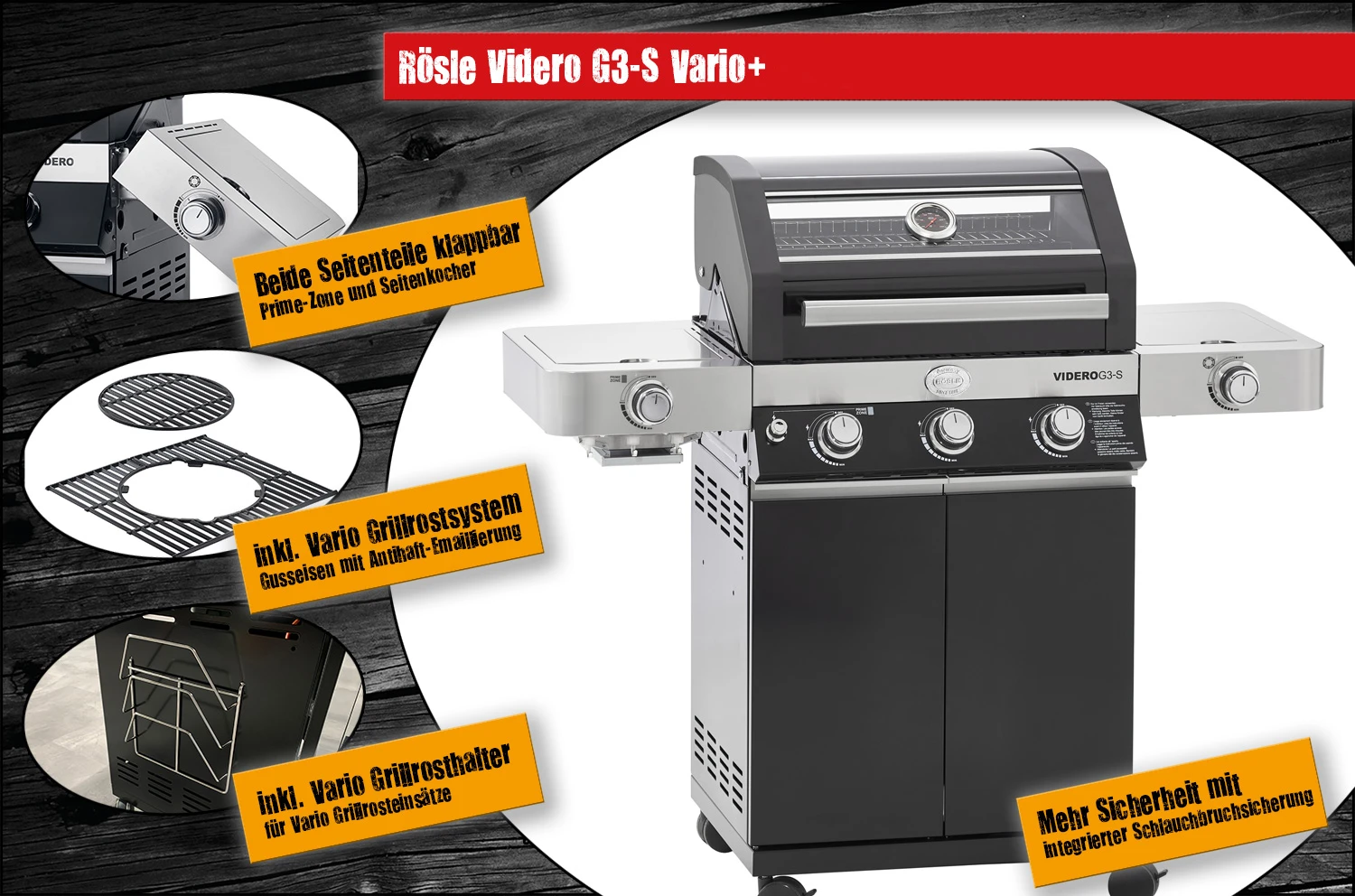 Rösle Gasgrill Videro G3-S VARIO+ Schwarz - Modell 2023 - X-DEAL Inkl. Abdeckhaube, Grillplatte Und Drehspieß – Bild 5